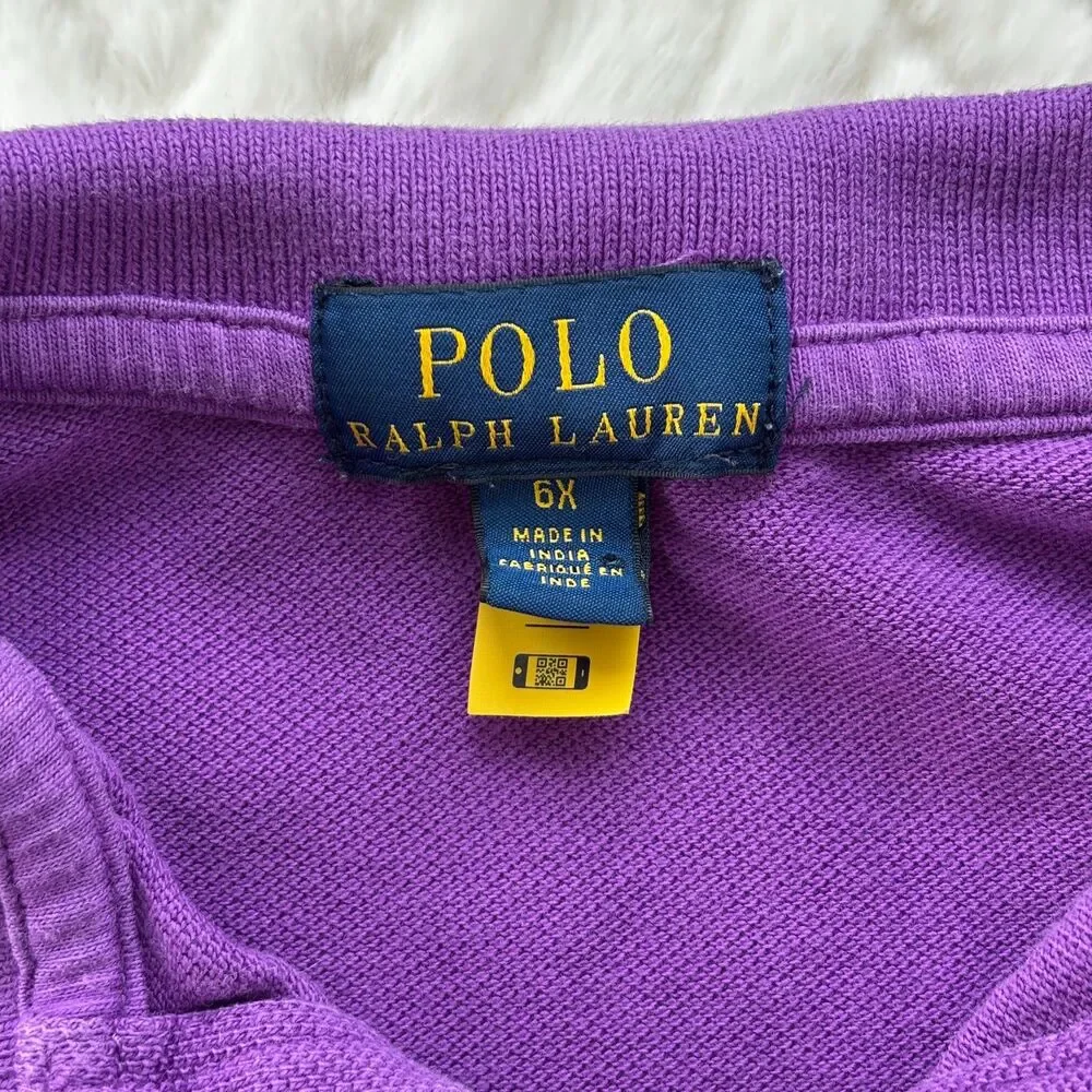Polo Ralph Lauren Girls Purple Polo Dress 6X Short Sleeve Ruffle Hem
